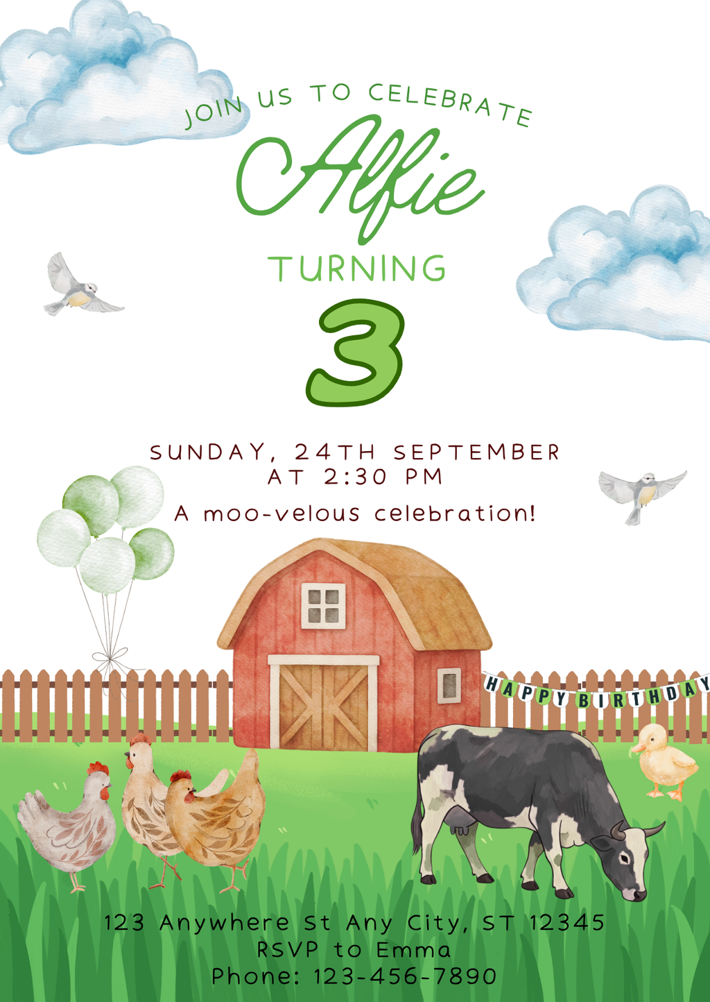 Farm Birthday Invitation – Editable Digital Download