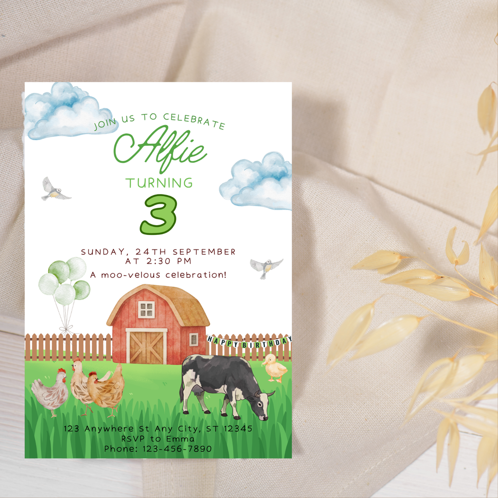 Farm Birthday Invitation – Editable Digital Download